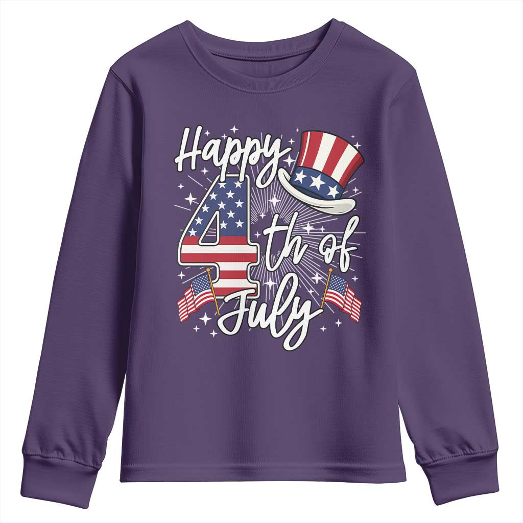 Happy 4th Of July Youth Sweatshirt Patriotic American Flag USA - Wonder Print Shop