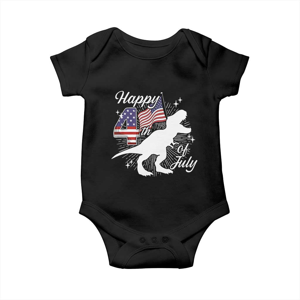 Dinosaur Happy 4th of July Baby Onesie Patriotic American Flag USA - Wonder Print Shop