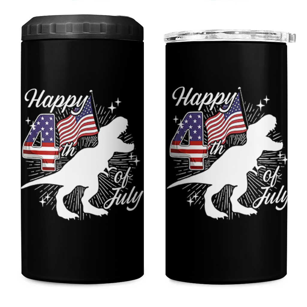 Dinosaur Happy 4th of July 4 in 1 Can Cooler Tumbler Patriotic American Flag USA - Wonder Print Shop