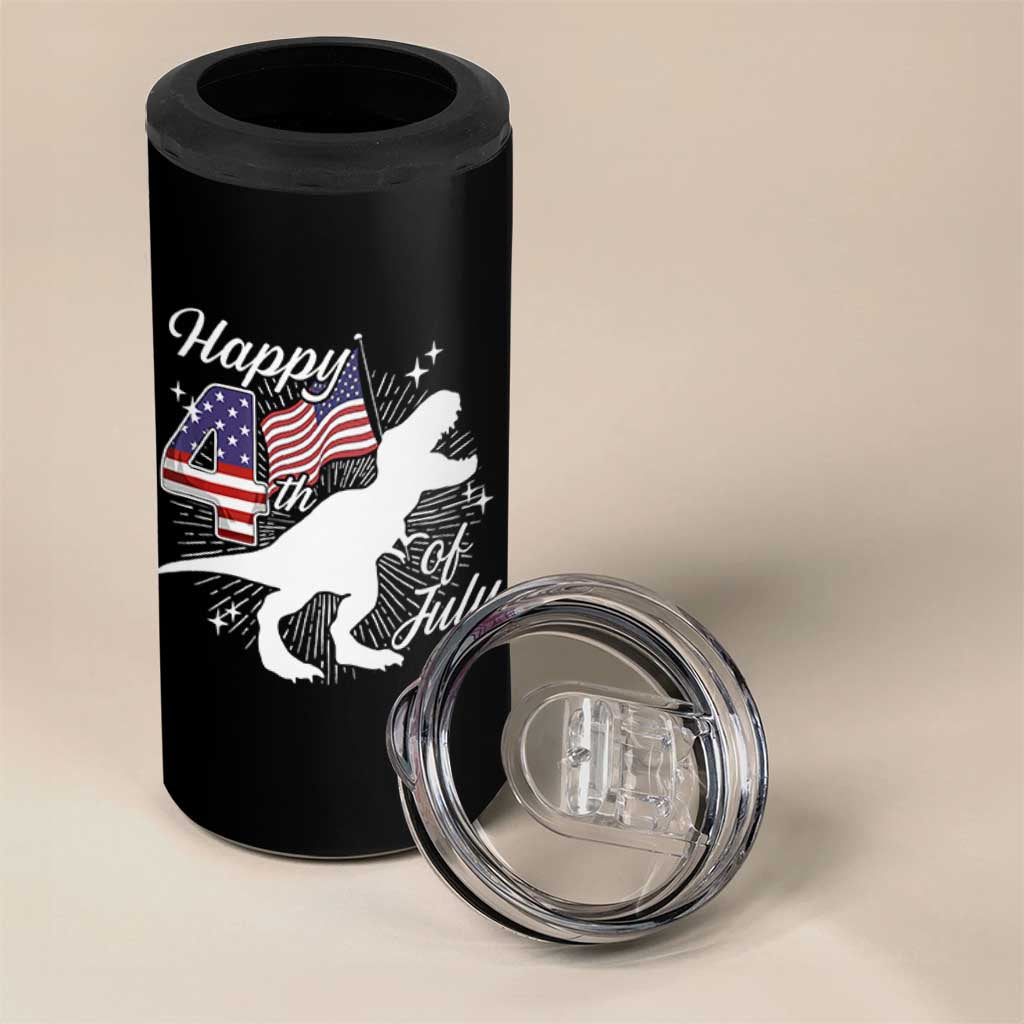 Dinosaur Happy 4th of July 4 in 1 Can Cooler Tumbler Patriotic American Flag USA - Wonder Print Shop