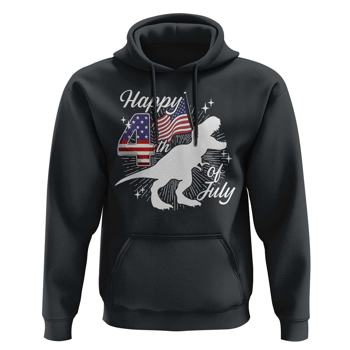Dinosaur Happy 4th of July Hoodie Patriotic American Flag USA - Wonder Print Shop