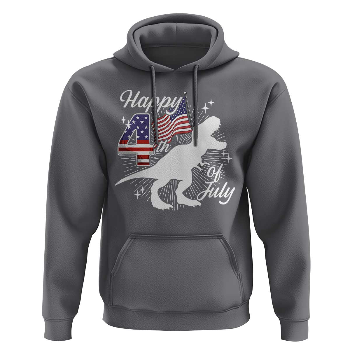 Dinosaur Happy 4th of July Hoodie Patriotic American Flag USA - Wonder Print Shop