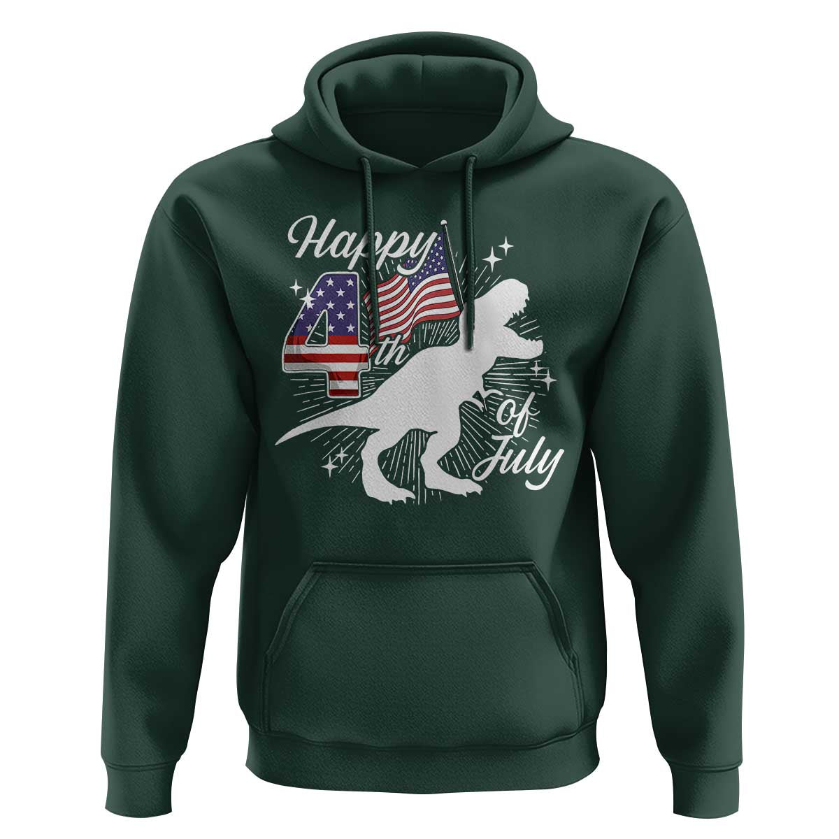 Dinosaur Happy 4th of July Hoodie Patriotic American Flag USA - Wonder Print Shop
