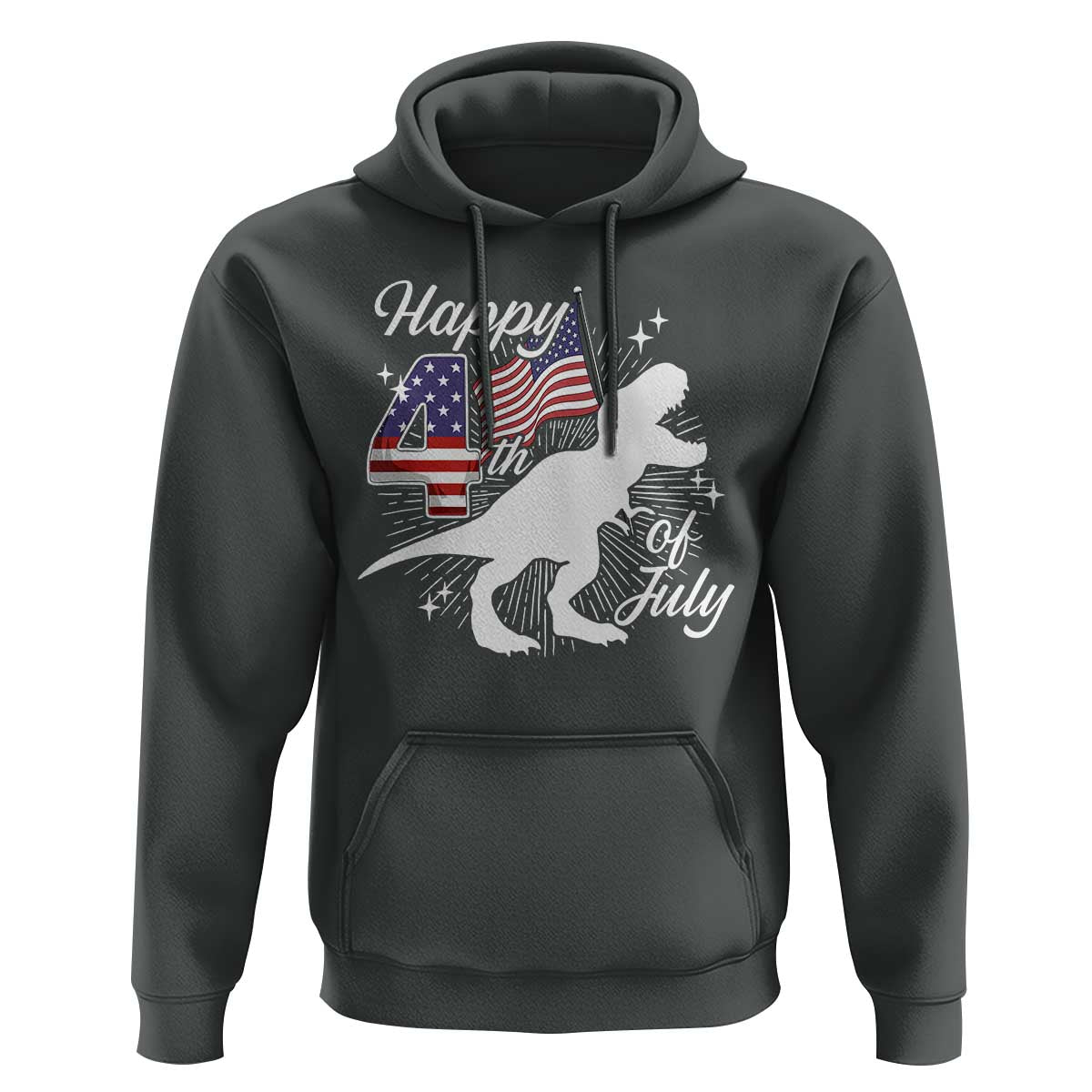 Dinosaur Happy 4th of July Hoodie Patriotic American Flag USA - Wonder Print Shop