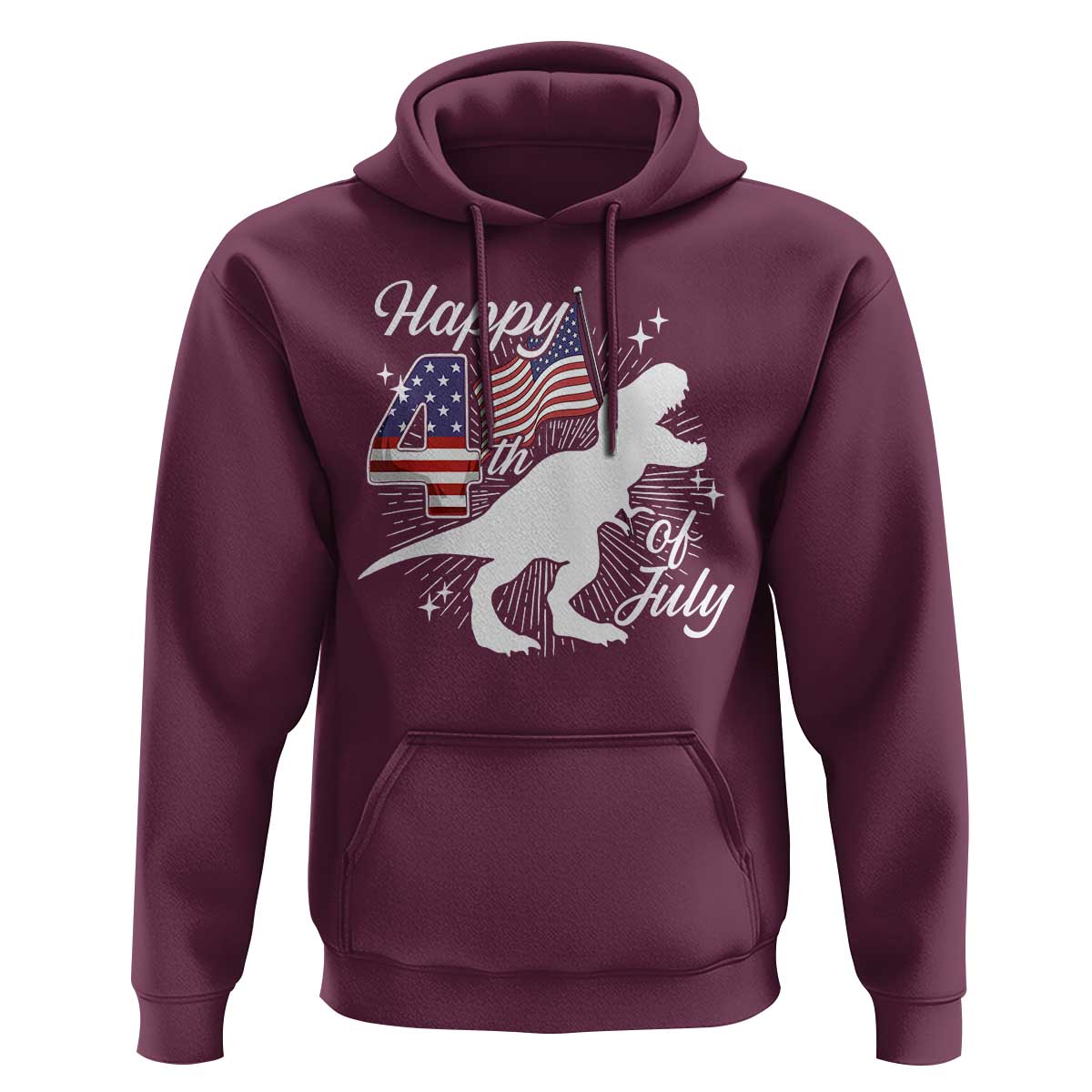 Dinosaur Happy 4th of July Hoodie Patriotic American Flag USA - Wonder Print Shop