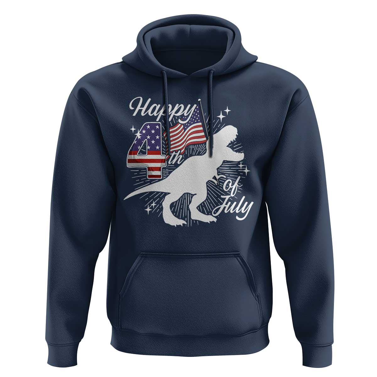 Dinosaur Happy 4th of July Hoodie Patriotic American Flag USA - Wonder Print Shop