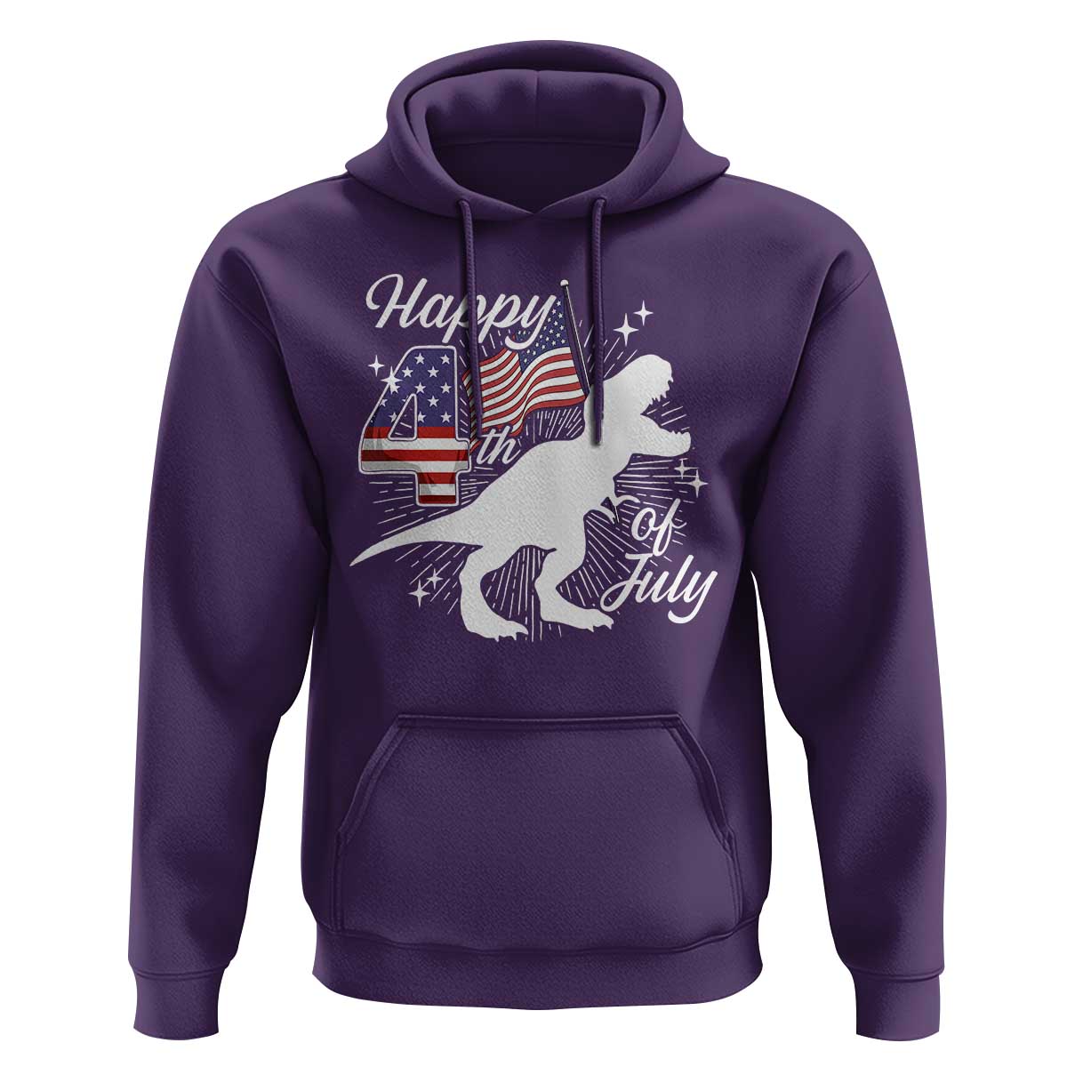 Dinosaur Happy 4th of July Hoodie Patriotic American Flag USA - Wonder Print Shop