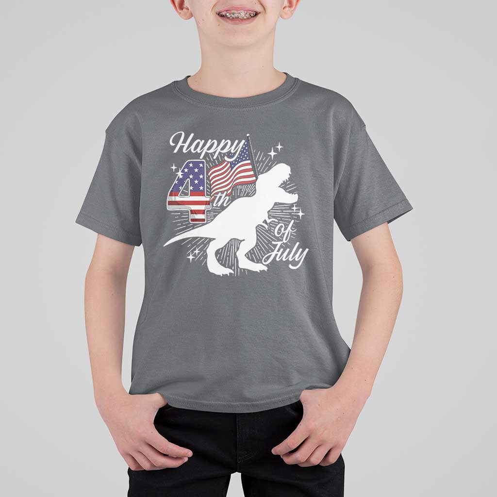 Dinosaur Happy 4th of July T Shirt For Kid Patriotic American Flag USA - Wonder Print Shop
