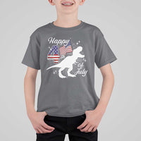 Dinosaur Happy 4th of July T Shirt For Kid Patriotic American Flag USA - Wonder Print Shop