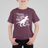 Dinosaur Happy 4th of July T Shirt For Kid Patriotic American Flag USA - Wonder Print Shop