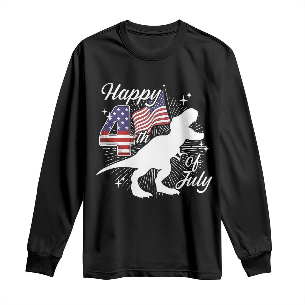Dinosaur Happy 4th of July Long Sleeve Shirt Patriotic American Flag USA - Wonder Print Shop