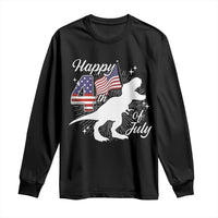 Dinosaur Happy 4th of July Long Sleeve Shirt Patriotic American Flag USA - Wonder Print Shop