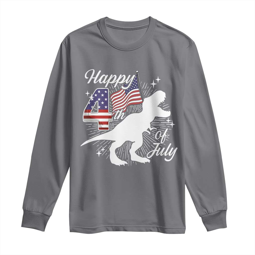 Dinosaur Happy 4th of July Long Sleeve Shirt Patriotic American Flag USA - Wonder Print Shop