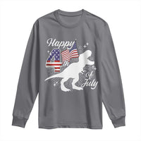 Dinosaur Happy 4th of July Long Sleeve Shirt Patriotic American Flag USA - Wonder Print Shop