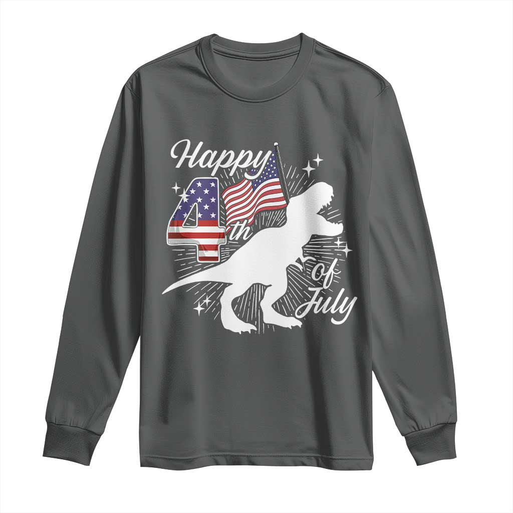 Dinosaur Happy 4th of July Long Sleeve Shirt Patriotic American Flag USA - Wonder Print Shop