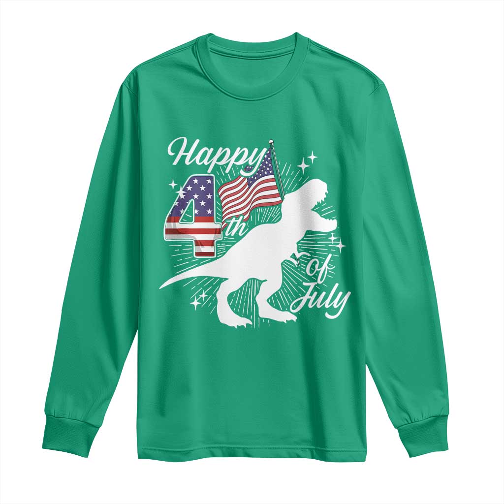 Dinosaur Happy 4th of July Long Sleeve Shirt Patriotic American Flag USA - Wonder Print Shop