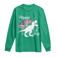 Dinosaur Happy 4th of July Long Sleeve Shirt Patriotic American Flag USA - Wonder Print Shop