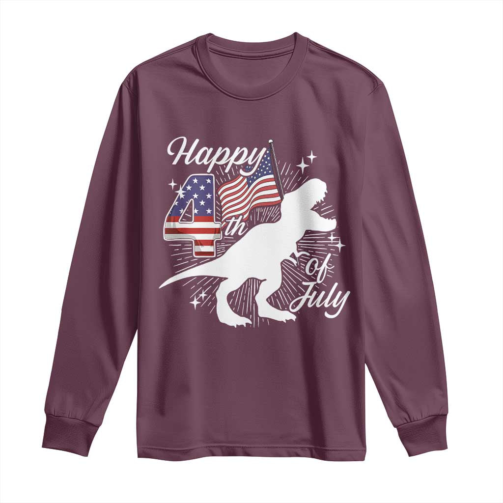Dinosaur Happy 4th of July Long Sleeve Shirt Patriotic American Flag USA - Wonder Print Shop