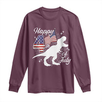 Dinosaur Happy 4th of July Long Sleeve Shirt Patriotic American Flag USA - Wonder Print Shop