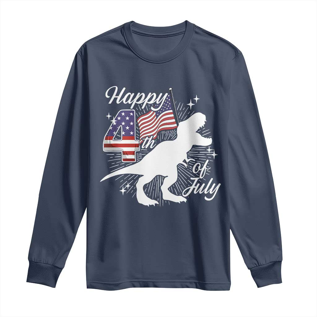 Dinosaur Happy 4th of July Long Sleeve Shirt Patriotic American Flag USA - Wonder Print Shop