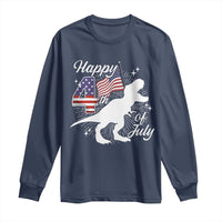 Dinosaur Happy 4th of July Long Sleeve Shirt Patriotic American Flag USA - Wonder Print Shop