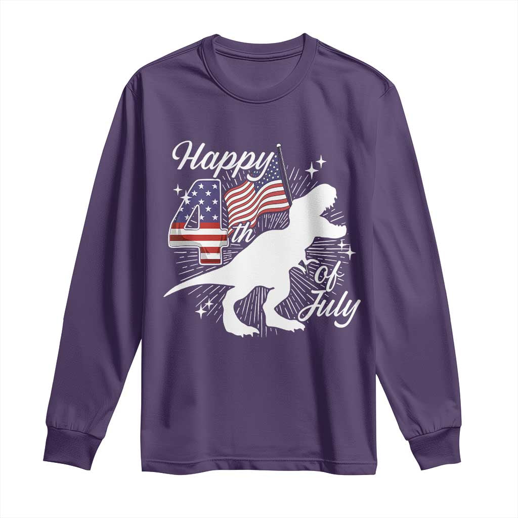 Dinosaur Happy 4th of July Long Sleeve Shirt Patriotic American Flag USA - Wonder Print Shop