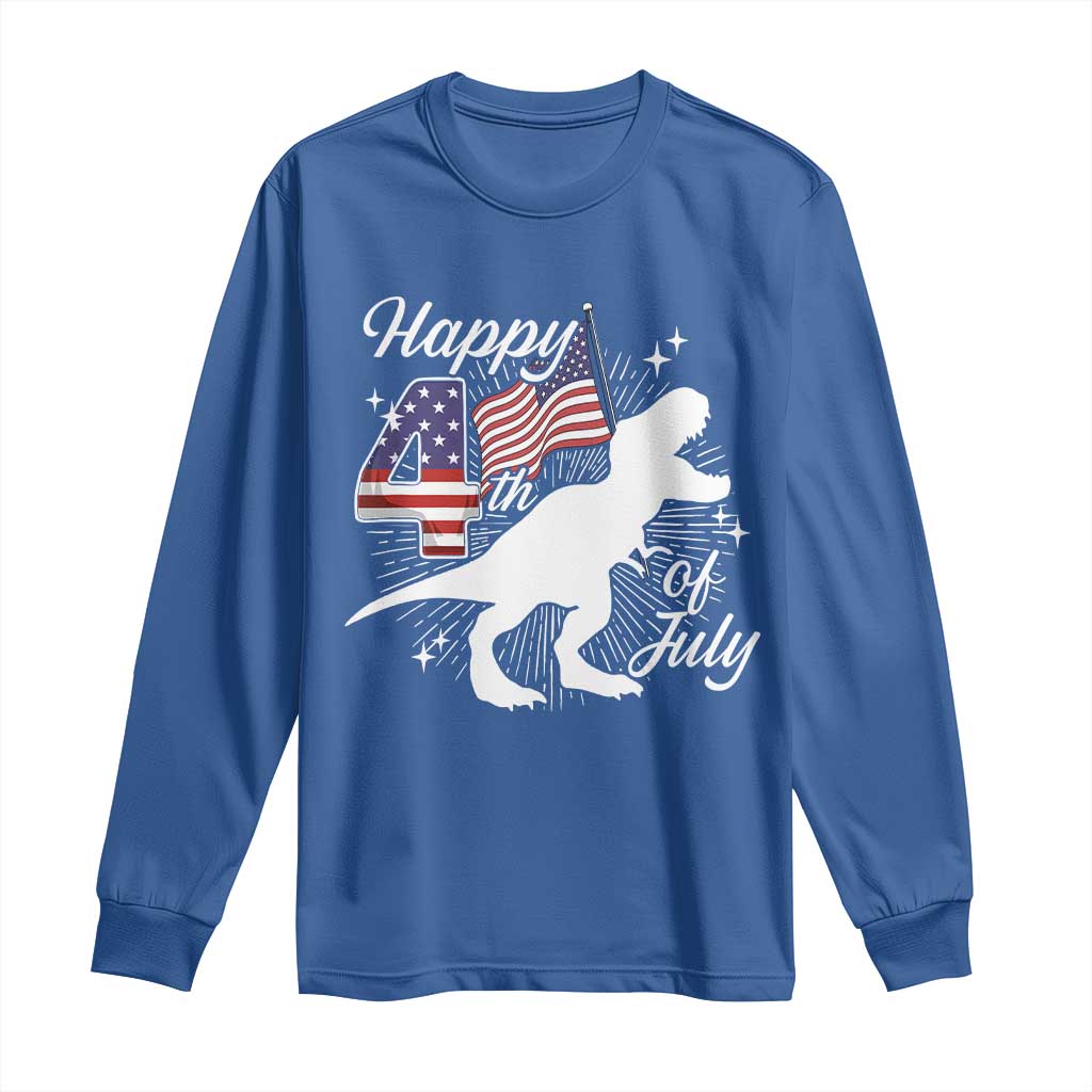Dinosaur Happy 4th of July Long Sleeve Shirt Patriotic American Flag USA - Wonder Print Shop