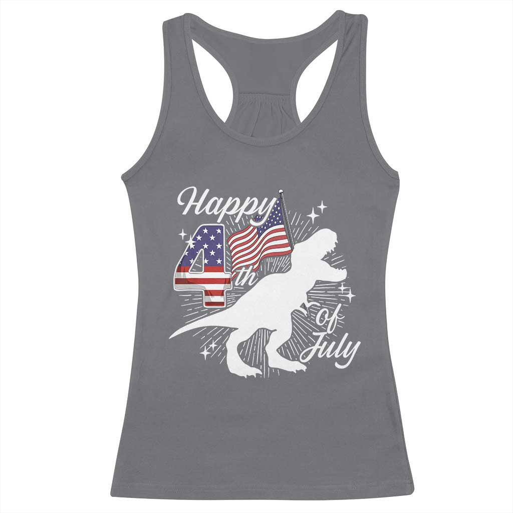 Dinosaur Happy 4th of July Racerback Tank Top Patriotic American Flag USA - Wonder Print Shop