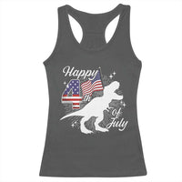 Dinosaur Happy 4th of July Racerback Tank Top Patriotic American Flag USA - Wonder Print Shop