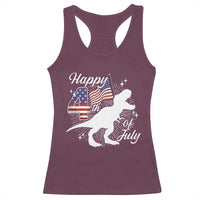 Dinosaur Happy 4th of July Racerback Tank Top Patriotic American Flag USA - Wonder Print Shop
