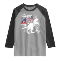 Dinosaur Happy 4th of July Raglan Shirt Patriotic American Flag USA - Wonder Print Shop