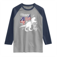 Dinosaur Happy 4th of July Raglan Shirt Patriotic American Flag USA - Wonder Print Shop
