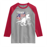 Dinosaur Happy 4th of July Raglan Shirt Patriotic American Flag USA - Wonder Print Shop