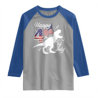Dinosaur Happy 4th of July Raglan Shirt Patriotic American Flag USA - Wonder Print Shop