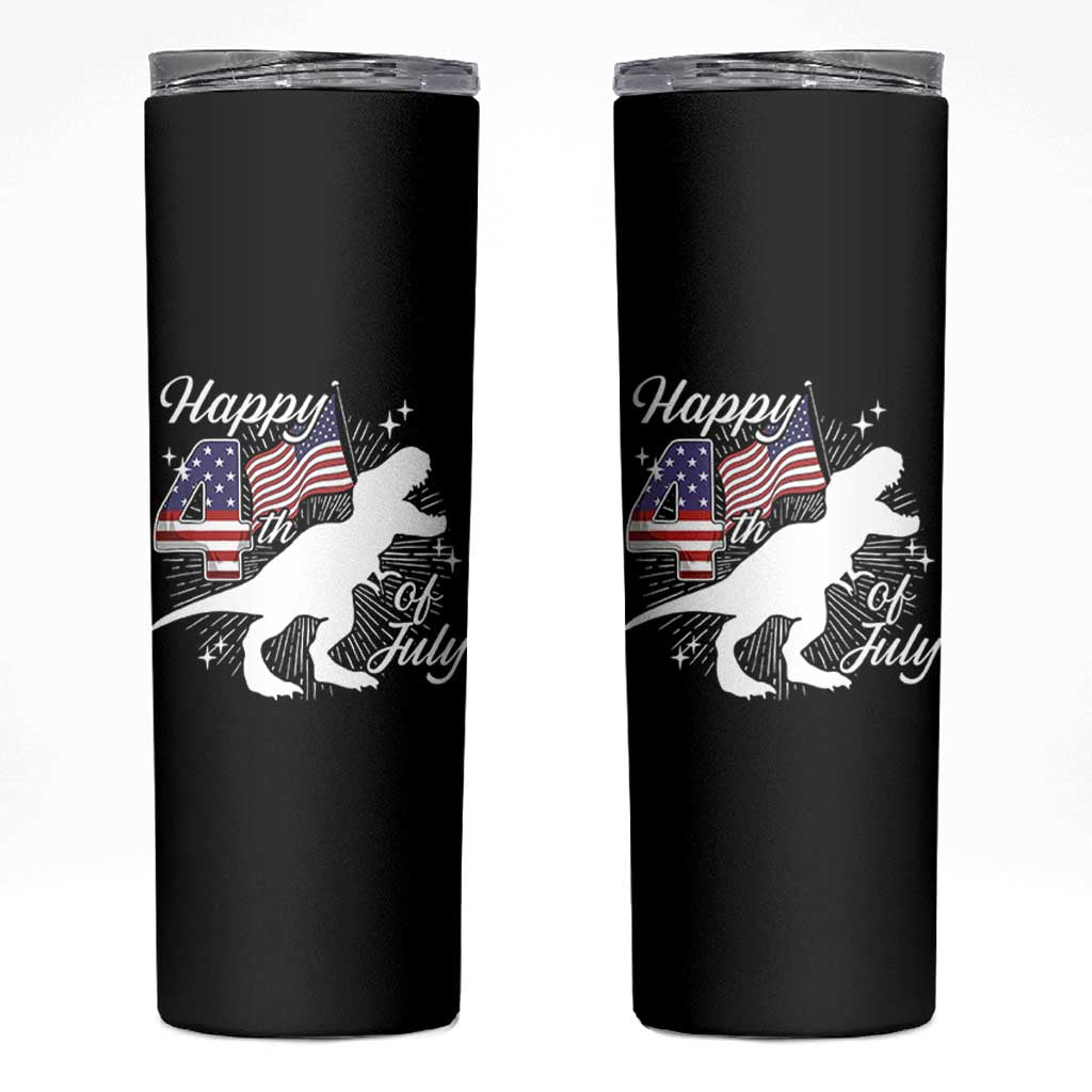 Dinosaur Happy 4th of July Skinny Tumbler Patriotic American Flag USA - Wonder Print Shop