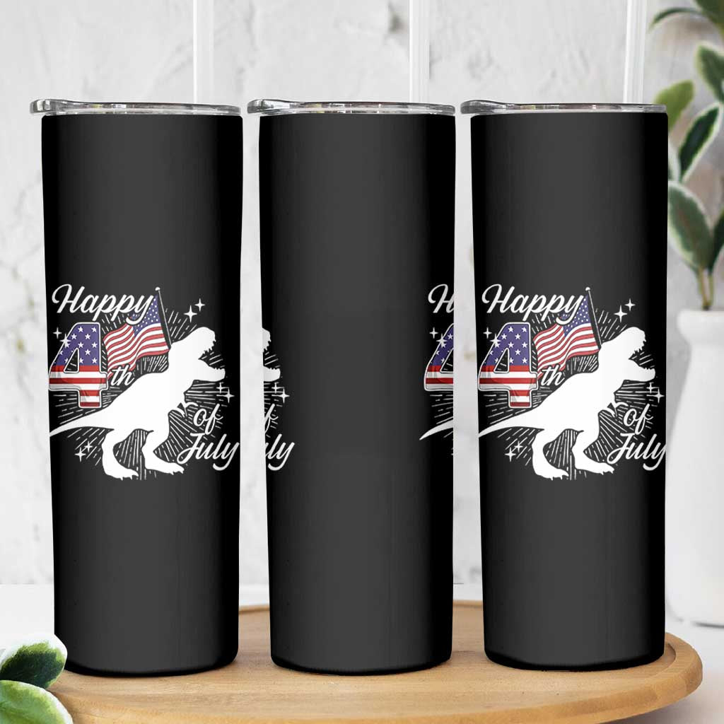 Dinosaur Happy 4th of July Skinny Tumbler Patriotic American Flag USA - Wonder Print Shop