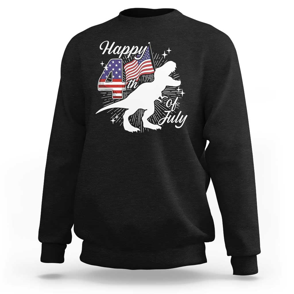 Dinosaur Happy 4th of July Sweatshirt Patriotic American Flag USA - Wonder Print Shop