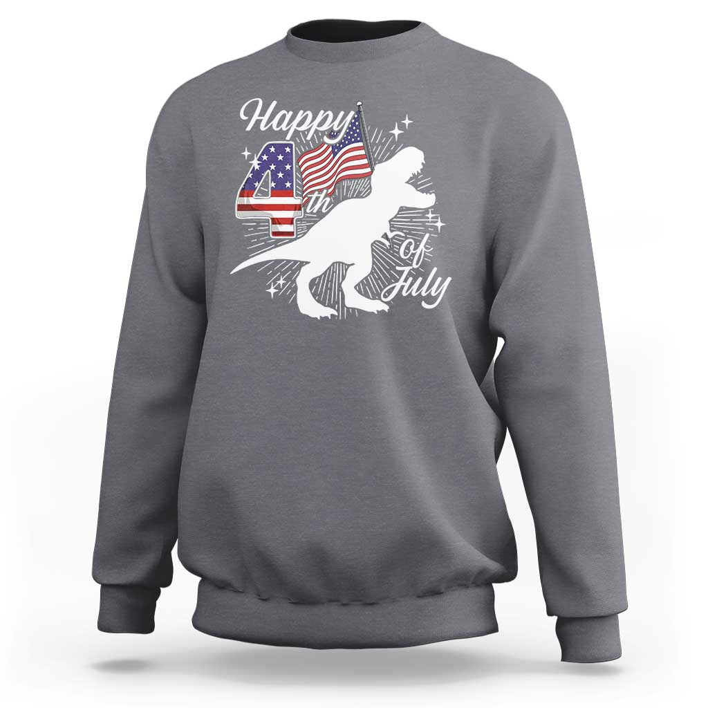 Dinosaur Happy 4th of July Sweatshirt Patriotic American Flag USA - Wonder Print Shop