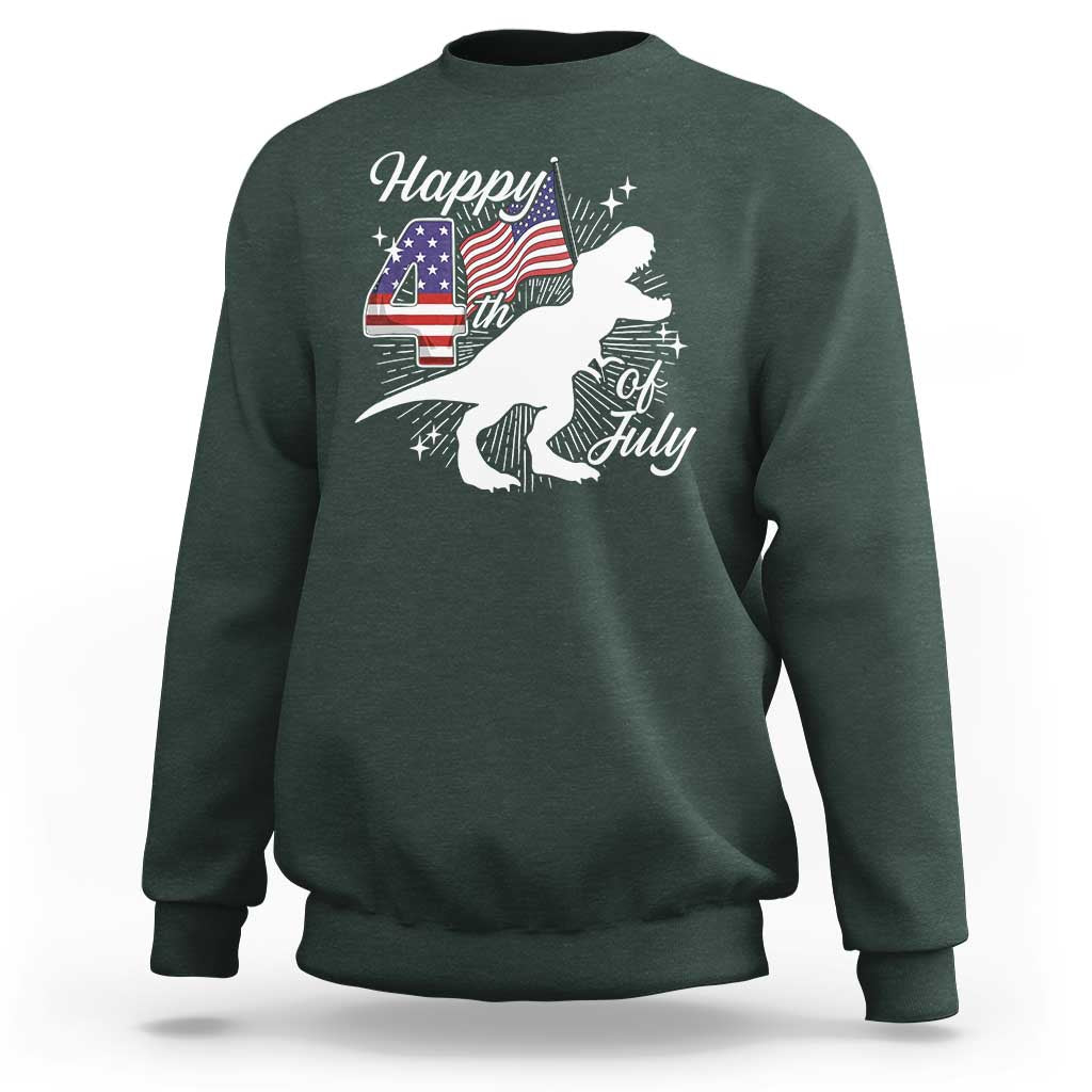 Dinosaur Happy 4th of July Sweatshirt Patriotic American Flag USA - Wonder Print Shop