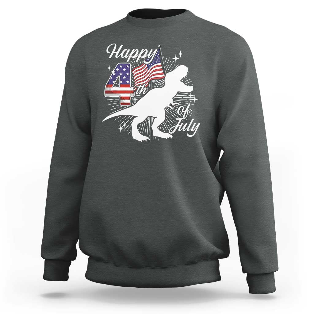 Dinosaur Happy 4th of July Sweatshirt Patriotic American Flag USA - Wonder Print Shop