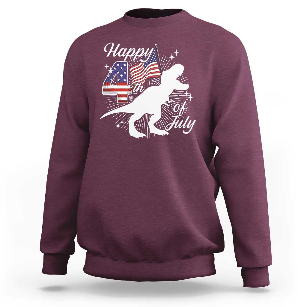 Dinosaur Happy 4th of July Sweatshirt Patriotic American Flag USA - Wonder Print Shop