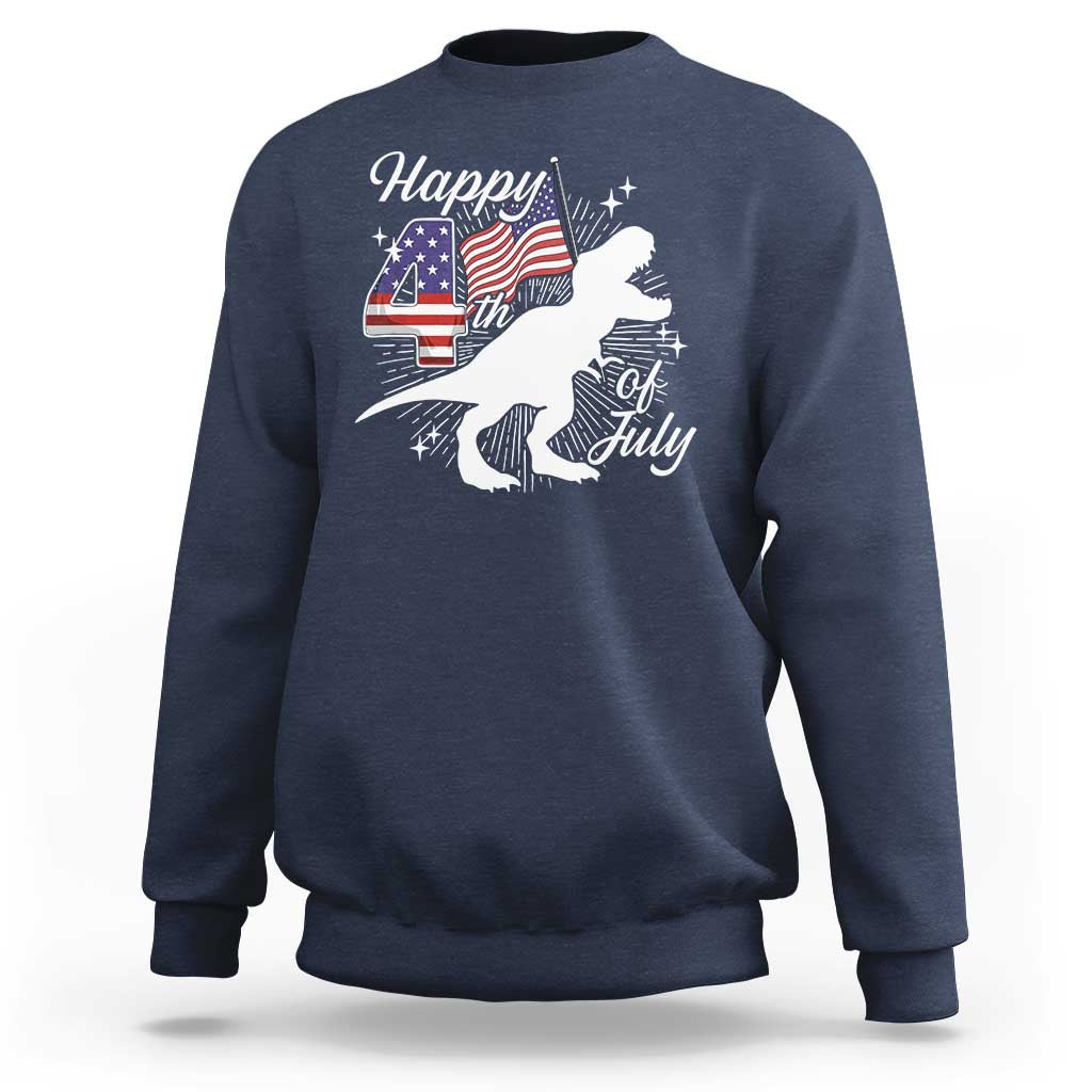 Dinosaur Happy 4th of July Sweatshirt Patriotic American Flag USA - Wonder Print Shop