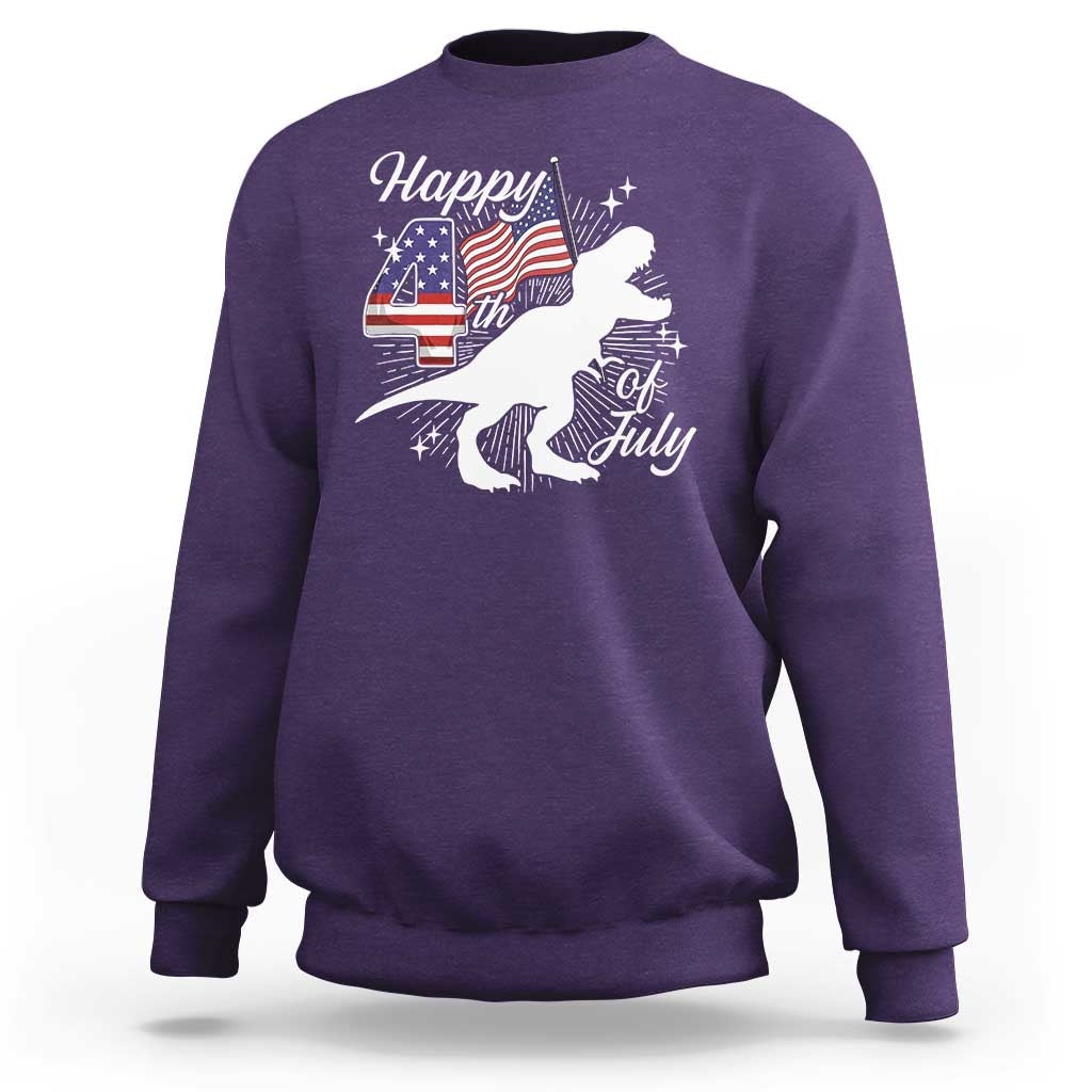 Dinosaur Happy 4th of July Sweatshirt Patriotic American Flag USA - Wonder Print Shop