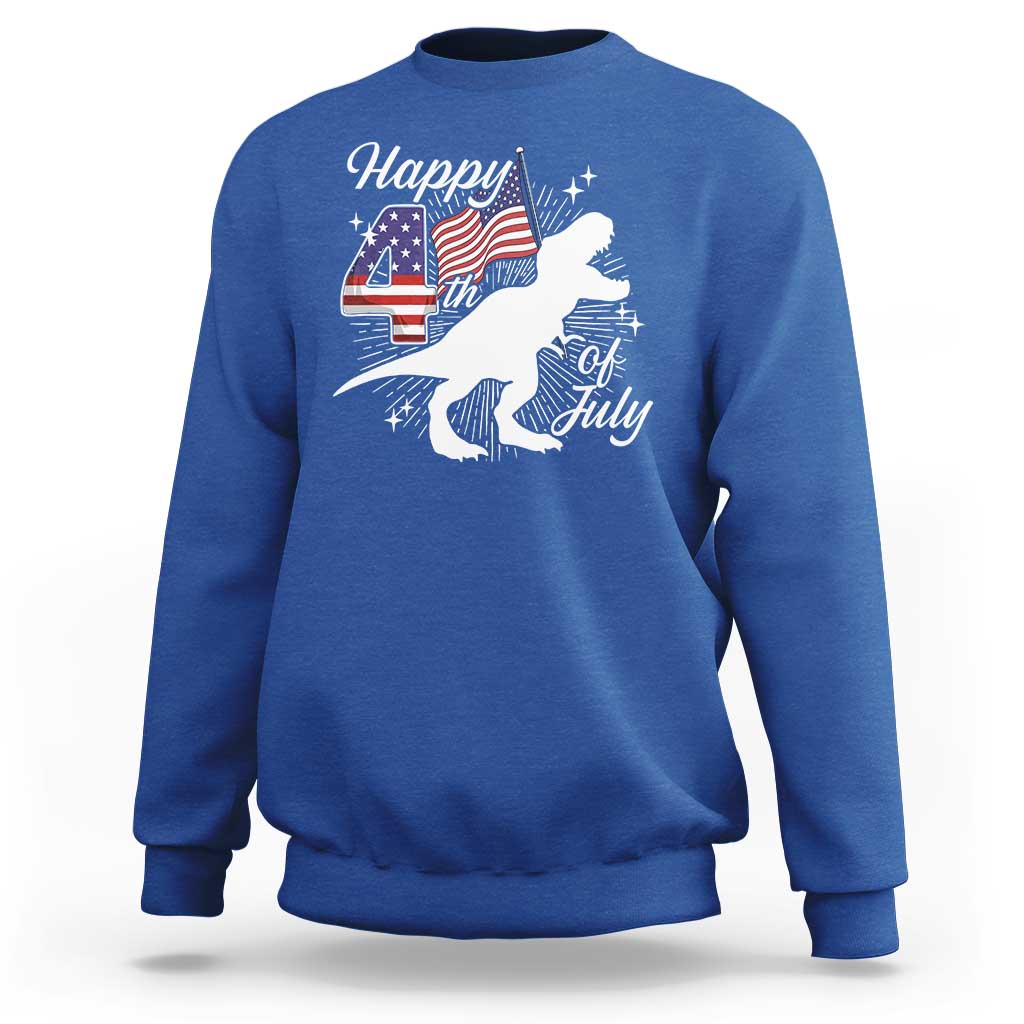 Dinosaur Happy 4th of July Sweatshirt Patriotic American Flag USA - Wonder Print Shop