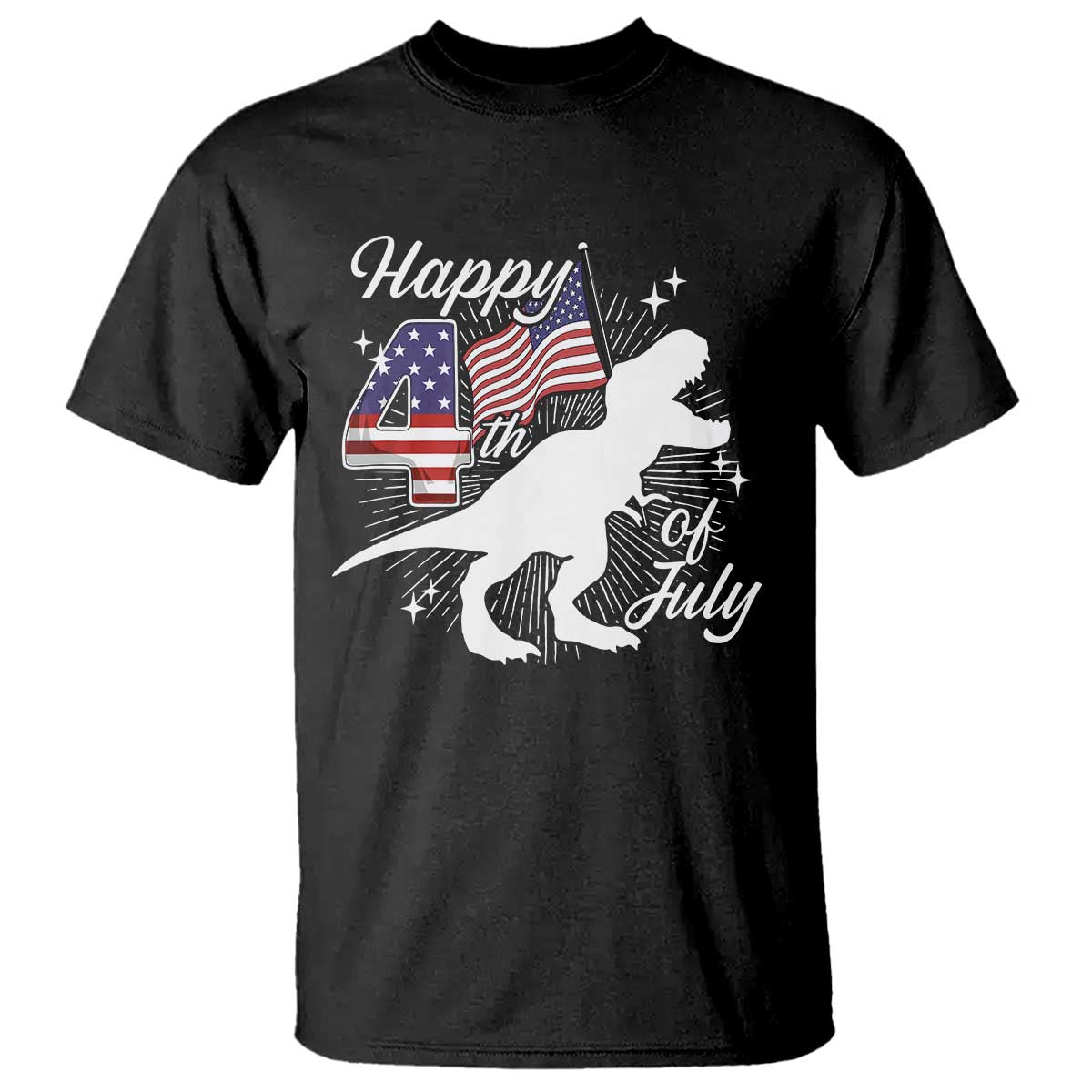 Dinosaur Happy 4th of July T Shirt Patriotic American Flag USA - Wonder Print Shop