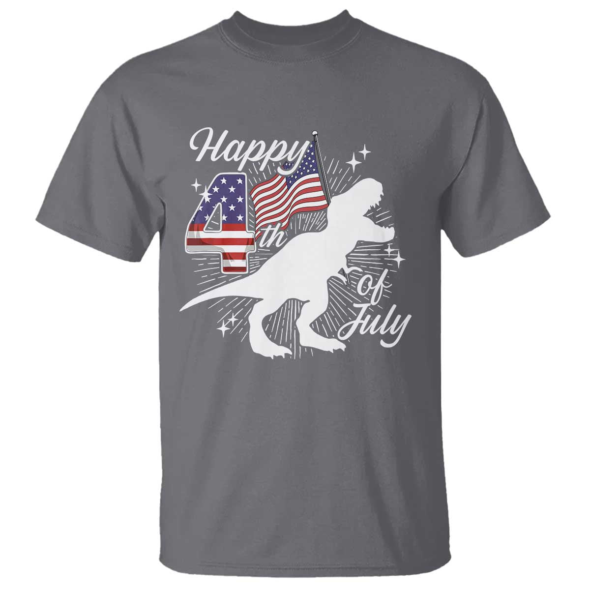 Dinosaur Happy 4th of July T Shirt Patriotic American Flag USA - Wonder Print Shop
