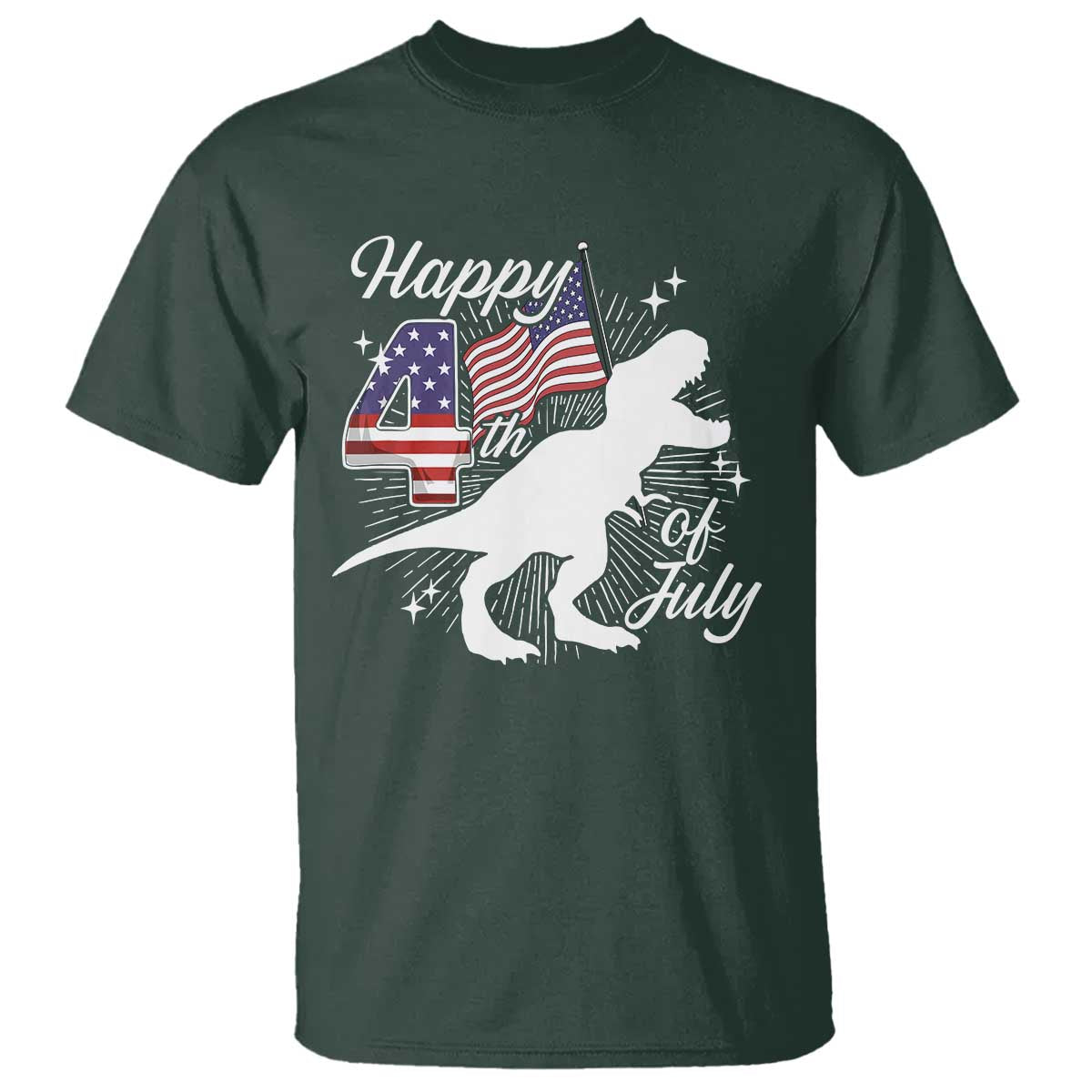 Dinosaur Happy 4th of July T Shirt Patriotic American Flag USA - Wonder Print Shop