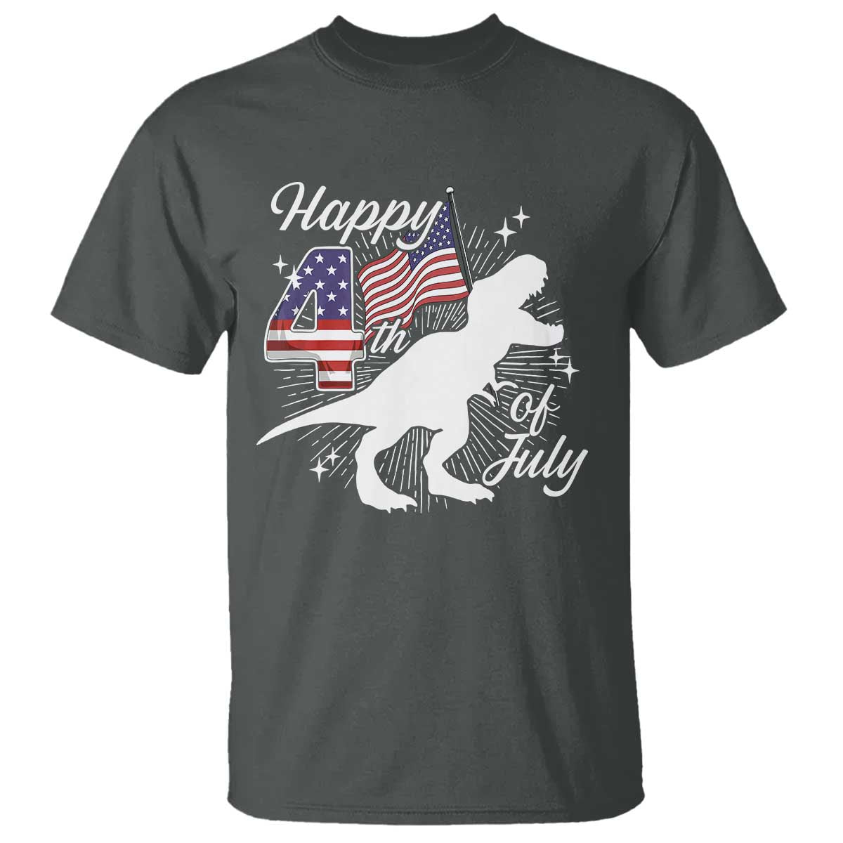 Dinosaur Happy 4th of July T Shirt Patriotic American Flag USA - Wonder Print Shop