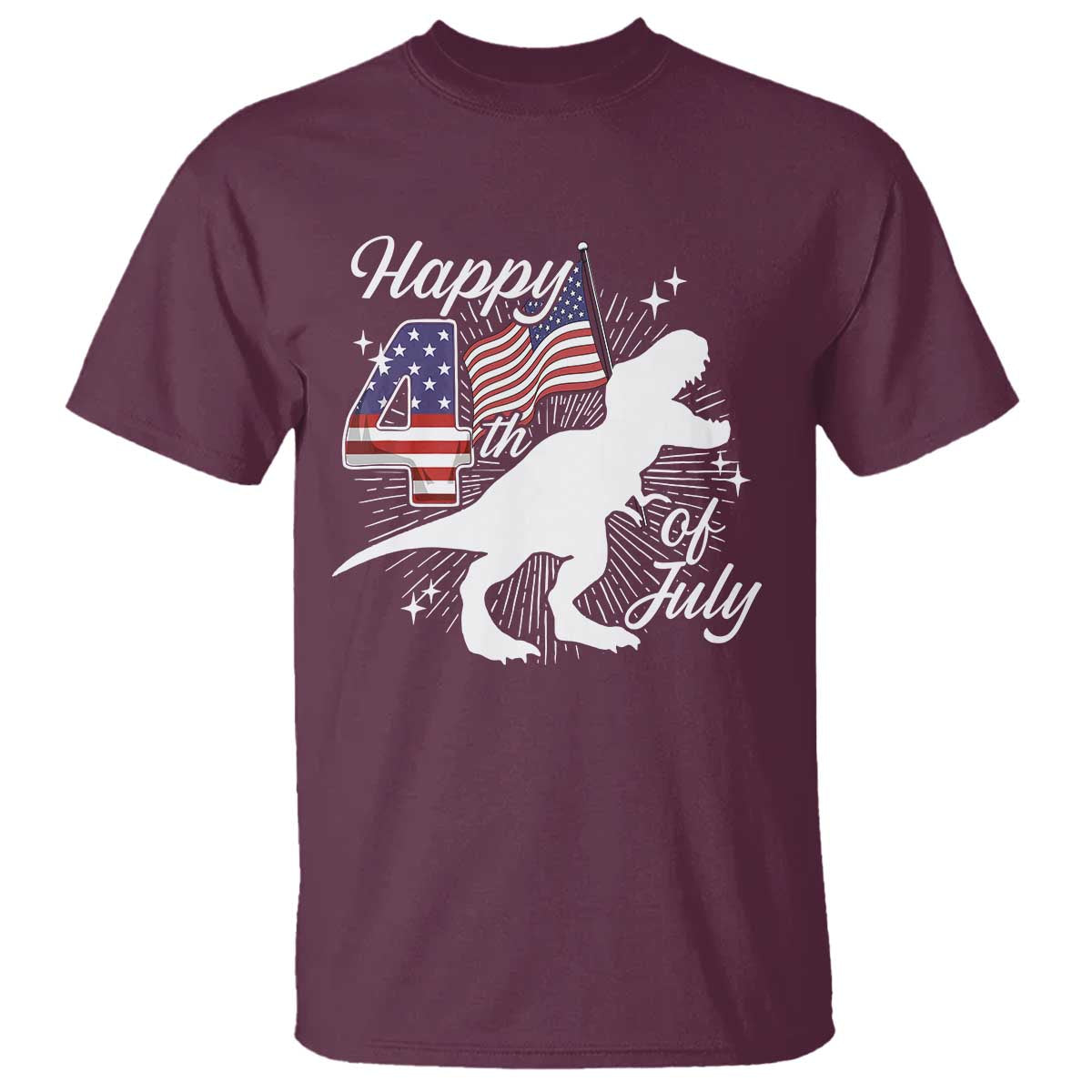 Dinosaur Happy 4th of July T Shirt Patriotic American Flag USA - Wonder Print Shop