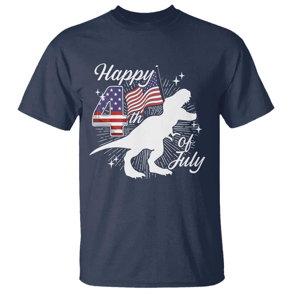 Dinosaur Happy 4th of July T Shirt Patriotic American Flag USA - Wonder Print Shop